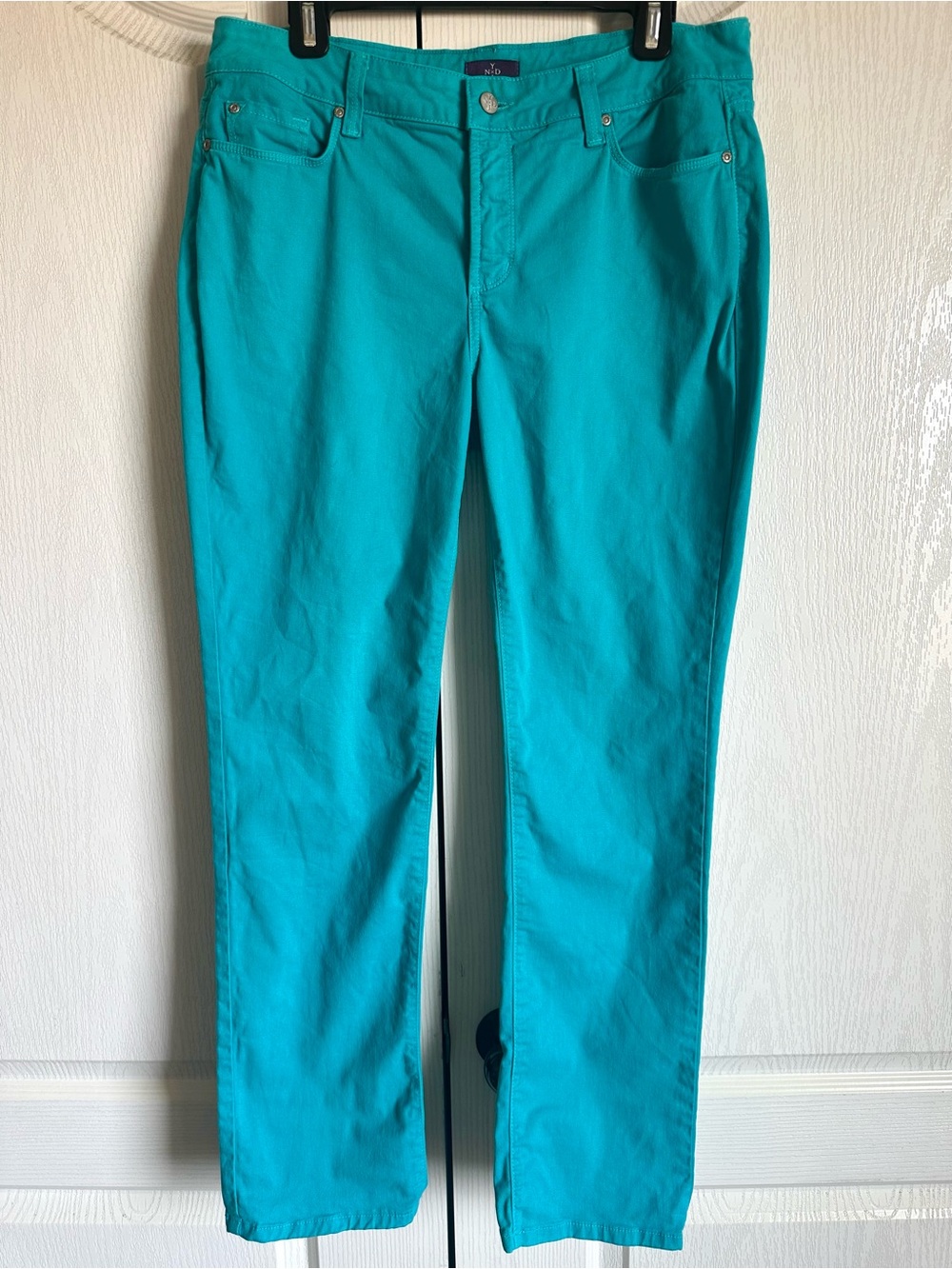 NYDJ Womens Size 10 Turquoise Skinny Jeans Lift Tuck Stretch 29 Inseam Ankle